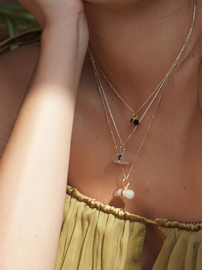 moonstone layered semi precious crystal stones necklace
