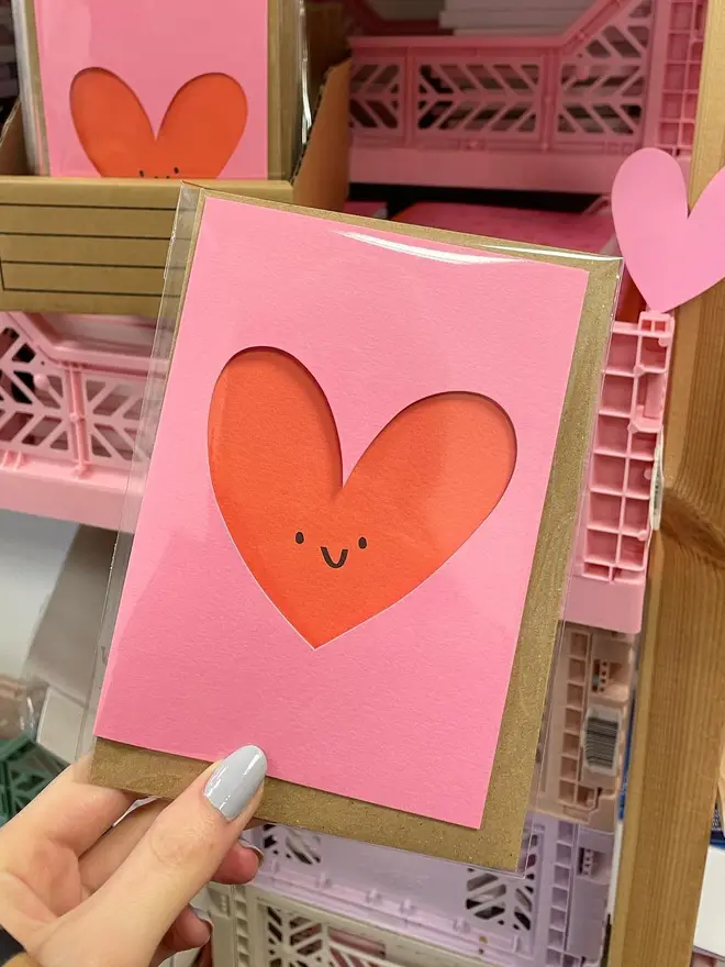 pink red love heart cut out greeting card