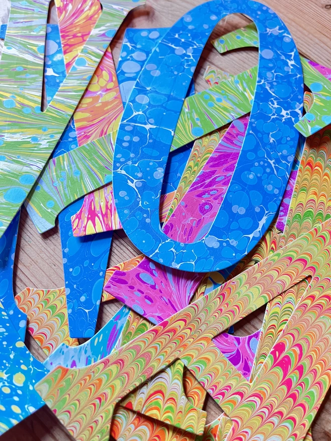 Rainbow marbled letters