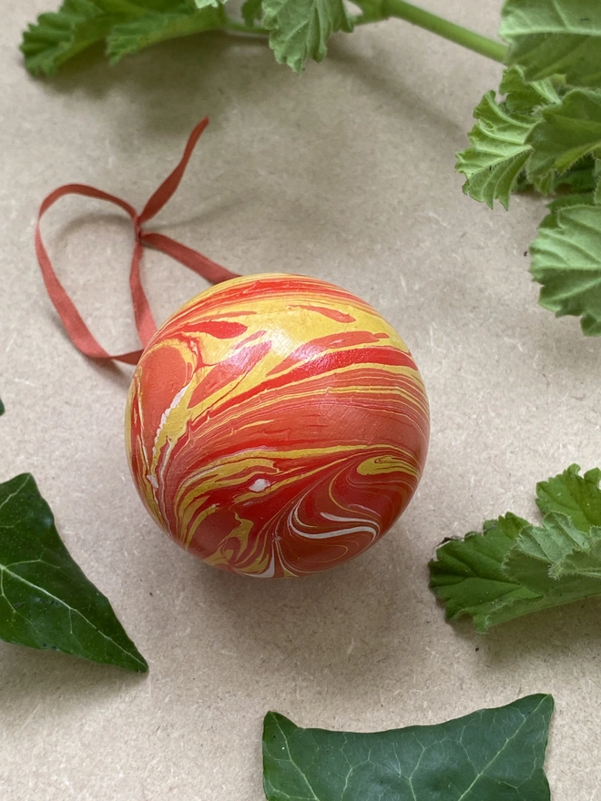 Hand-marbled ceramic bauble