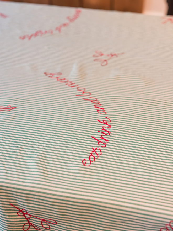 Green striped Christmas tablecloth