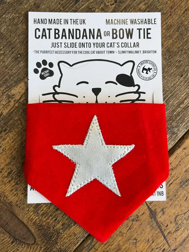 Silver Star on Red Christmas Cat Bandana