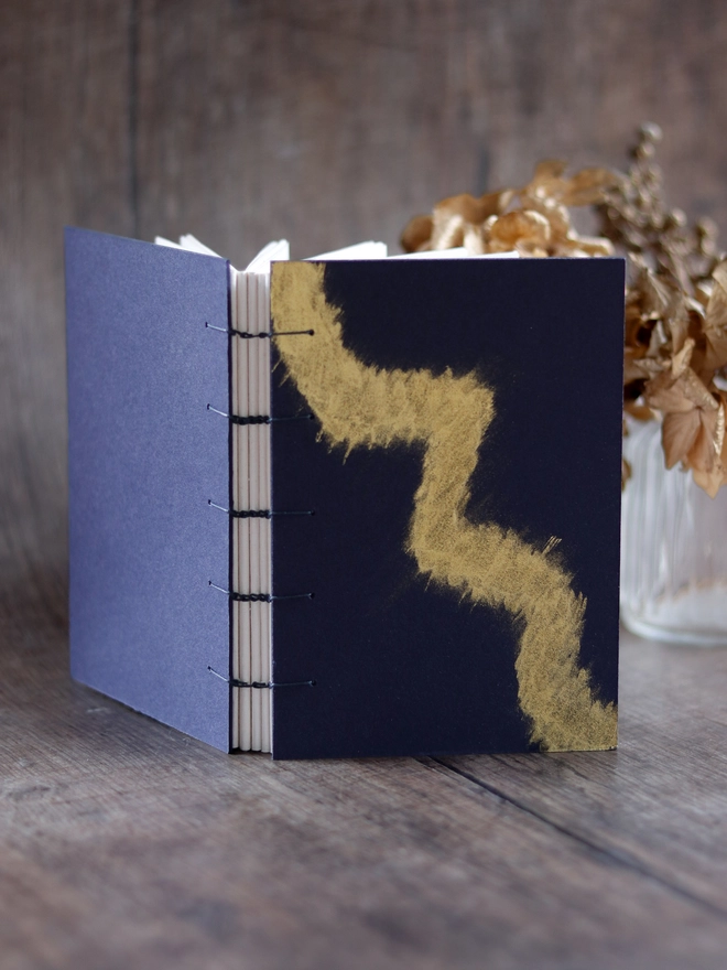 blue and gold hand bound book