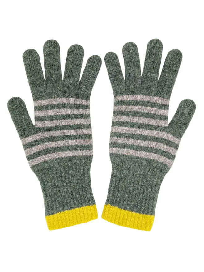 Women's Lambswool Gloves, a pair of colourful gloves sitting on a plain white surface. 