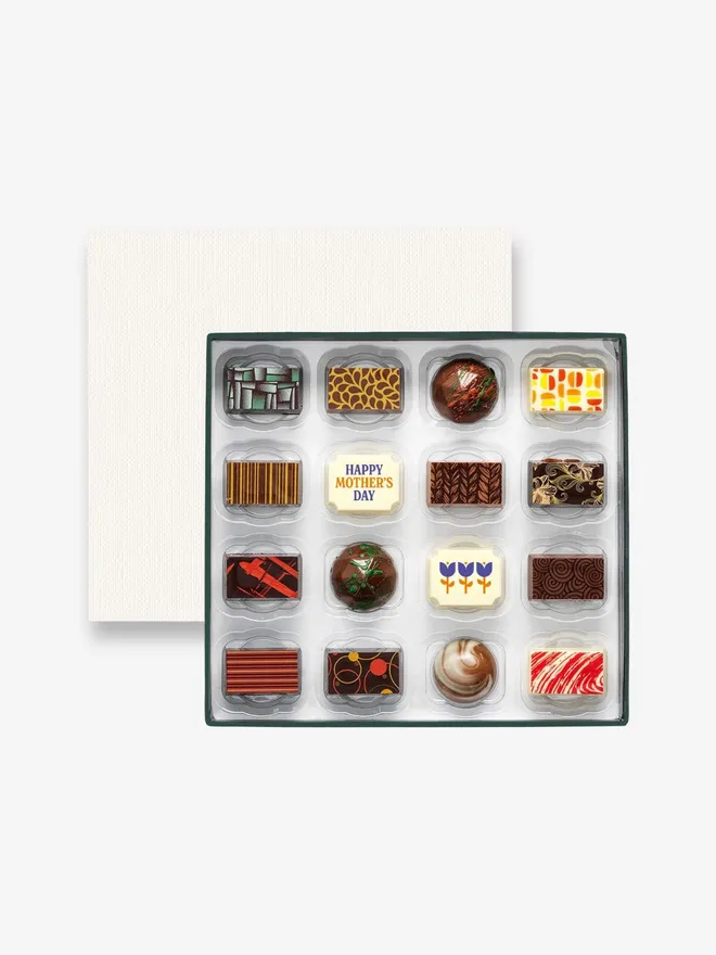 A Mother's Day chocolate box featuring 16 premium chocolates