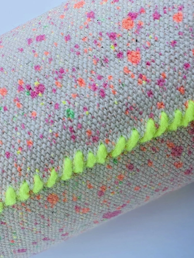 Upcycled & Repurposed Linen Tin Holder Polka Dot Print, close up of the polka dot tin on a plain background. 