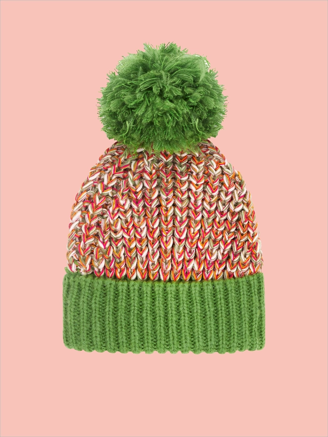 Lolly Twist Beanie Bobble Hat - Olive - Cut Out