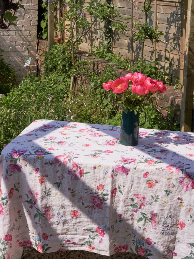 Peony printed linen tablecloth