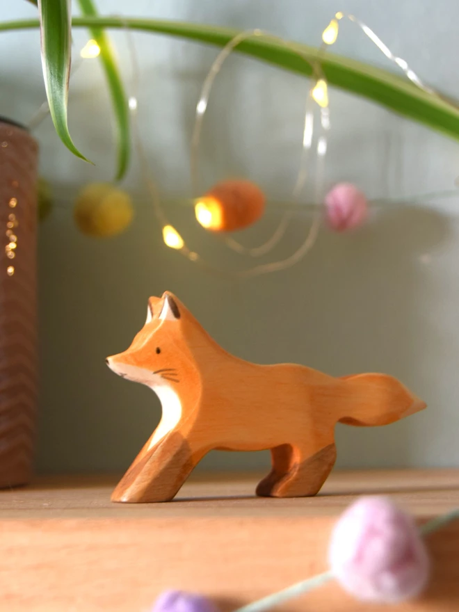 wooden fox cub on shelf handmade in wales uk