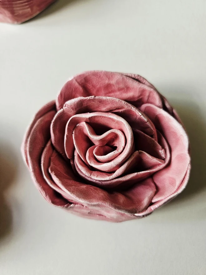 pink glaze ceramic rose flower handmade pottery wall decor art sculpture 