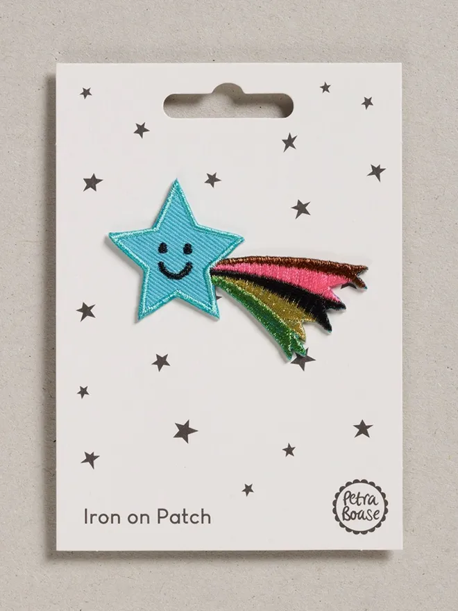 Shooting Star iron on embroidered fabric patch. 