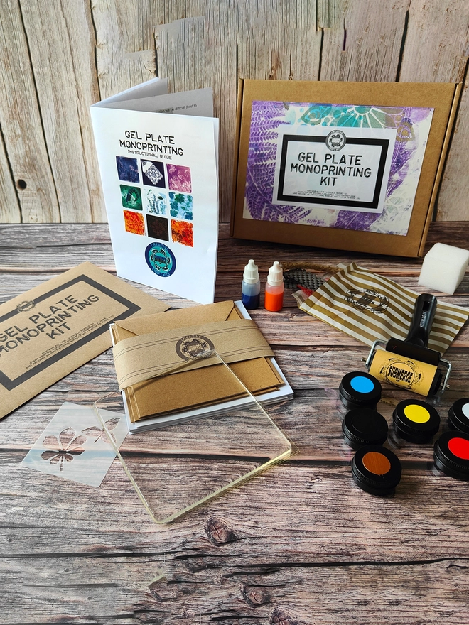 Gel printing kit with all contents visible gelliarts 5" gel plate