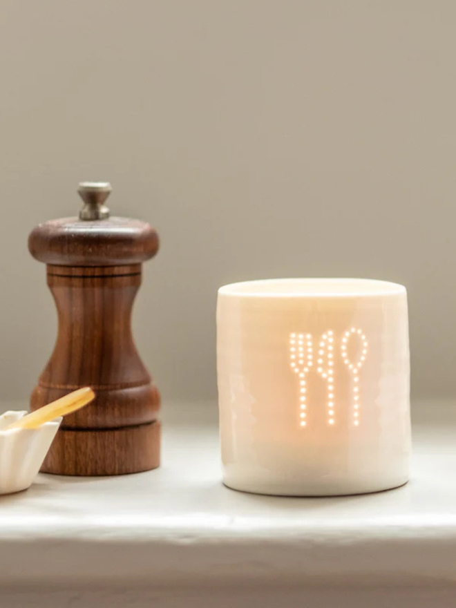 foodie cutlery mini porcelain tealight holder