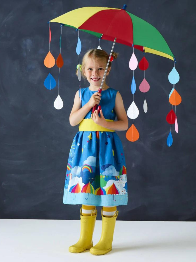 blue and rainbow girls party dress