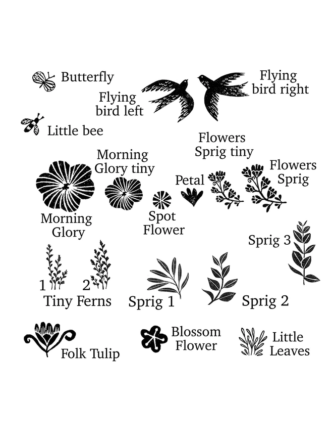 Easter Foliage Flowers and Bird rubber stamps