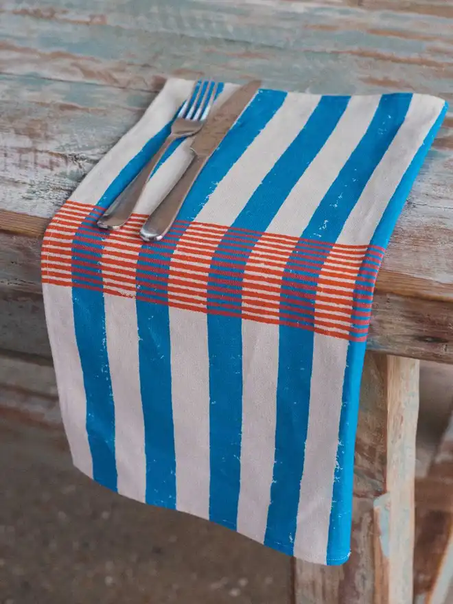Orange and blue stripe napkins 