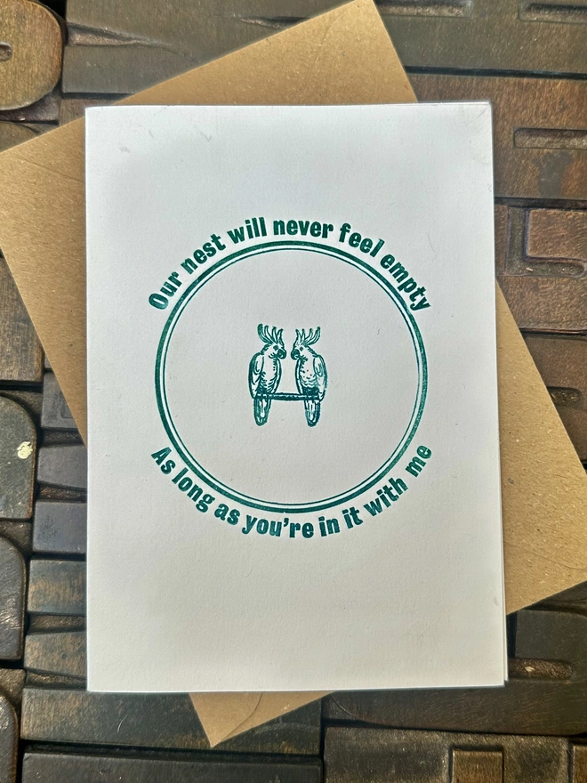 Lettepress card for husband or wife on kraft envelope.