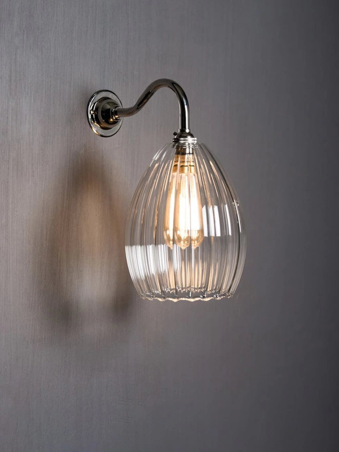 Medium Clear Ribbed Glass Wall Light In Polished Nickel