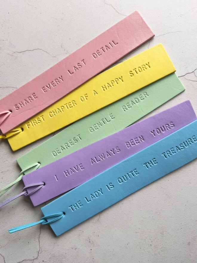 personalised pastel leather bookmark