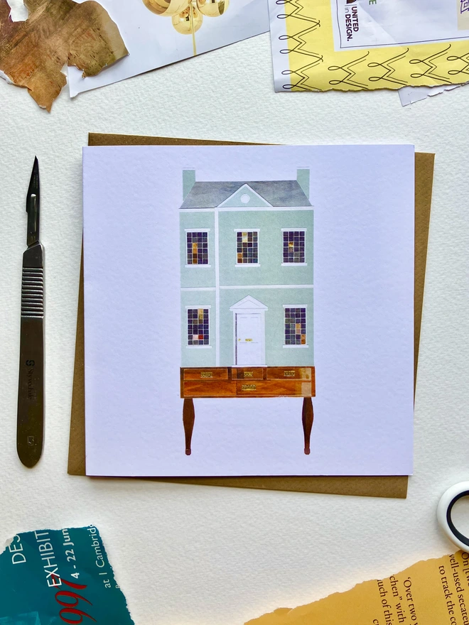 Georgian Dolls House Card with collage materials