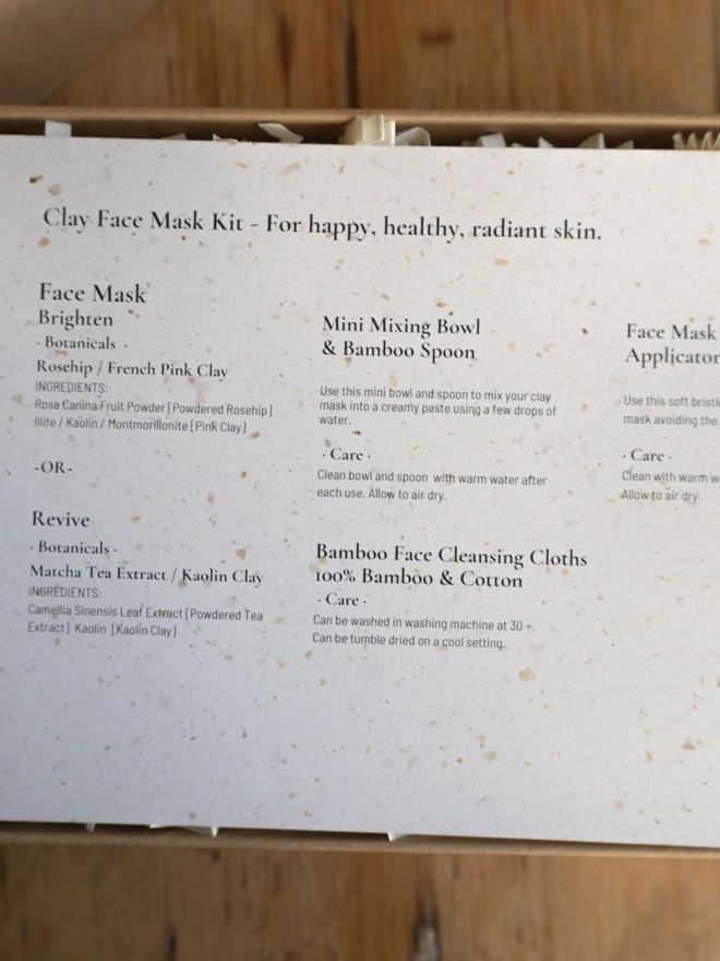 gift kit menu of skincare products