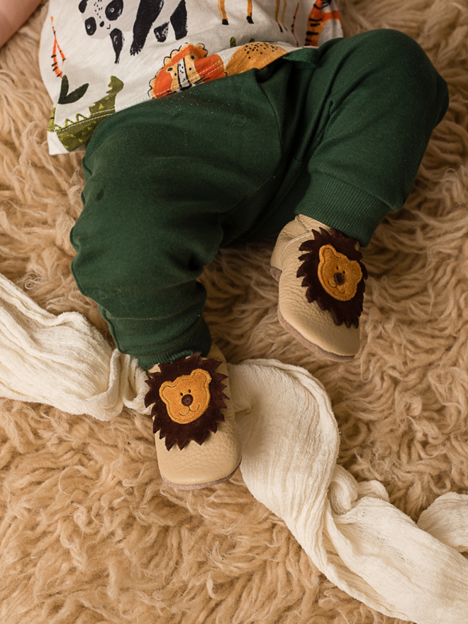 cream lion baby shoes