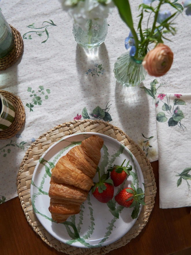 Table linen printed with spring florals