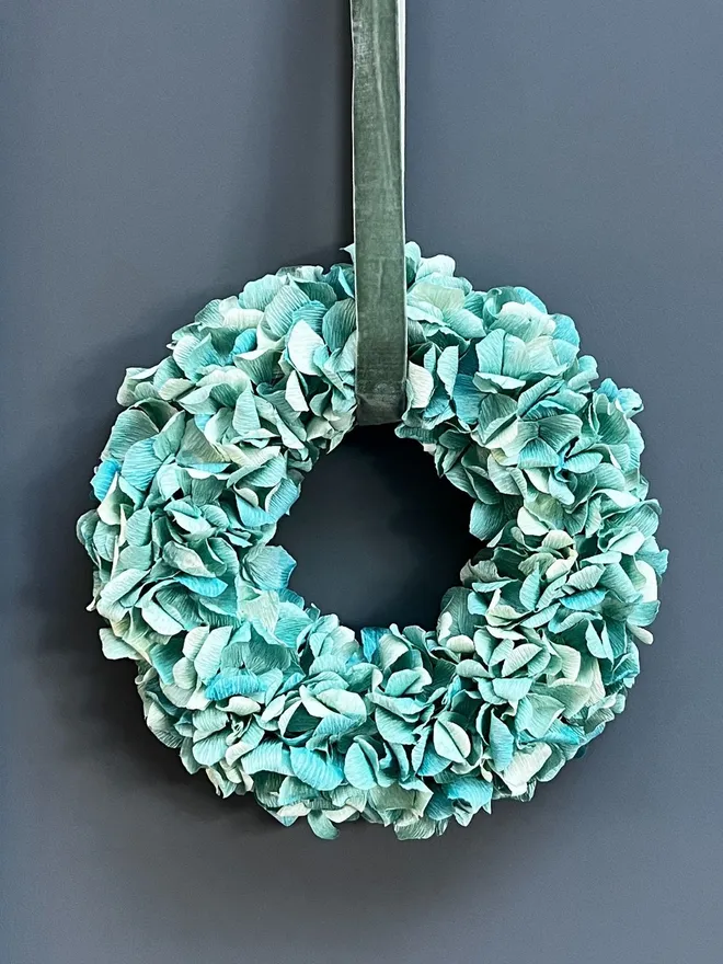 Turquoise Crepe Paper Christmas Wreath