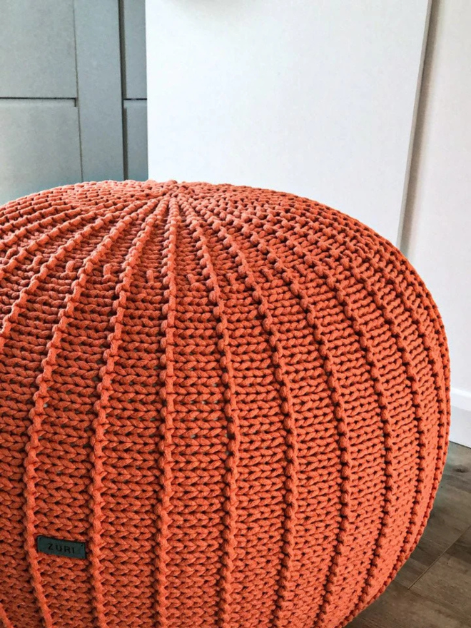 Zuri House. Large pumpkin knitted pouffe