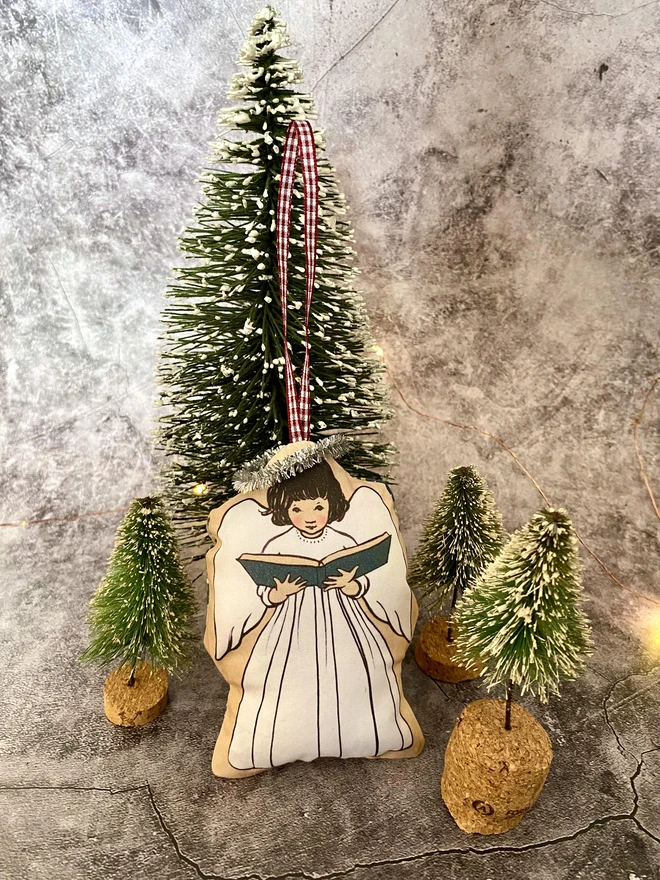 sweet little angel christmas tree decoartion holding a book black bob chinese japanese