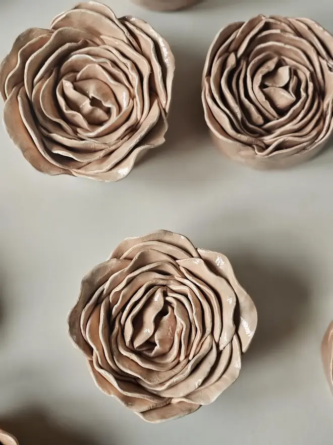 handmade ceramic flower wall hanging neutral decor sculpture art pottery glazed gift for her forever everlasting rose