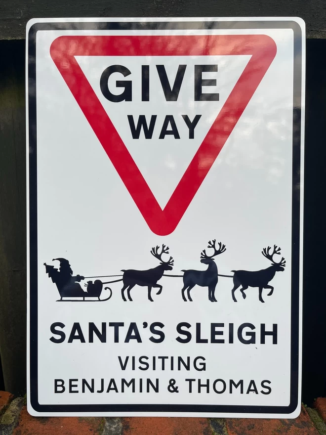 Personalised Santa Sign Sleigh Metal Mims & Family