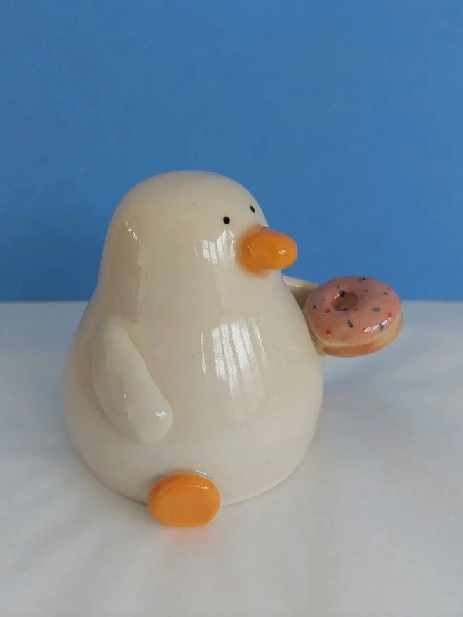 Duncan's Doughnut Duck Ceramic Sculpture