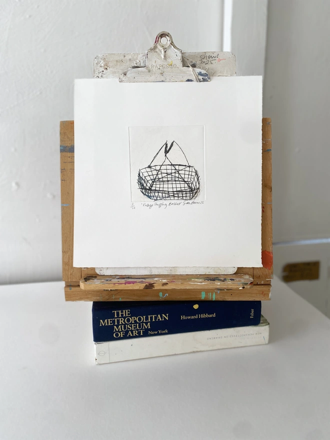 'Vintage Shopping Basket' Drypoint Print by Samantha Barnes