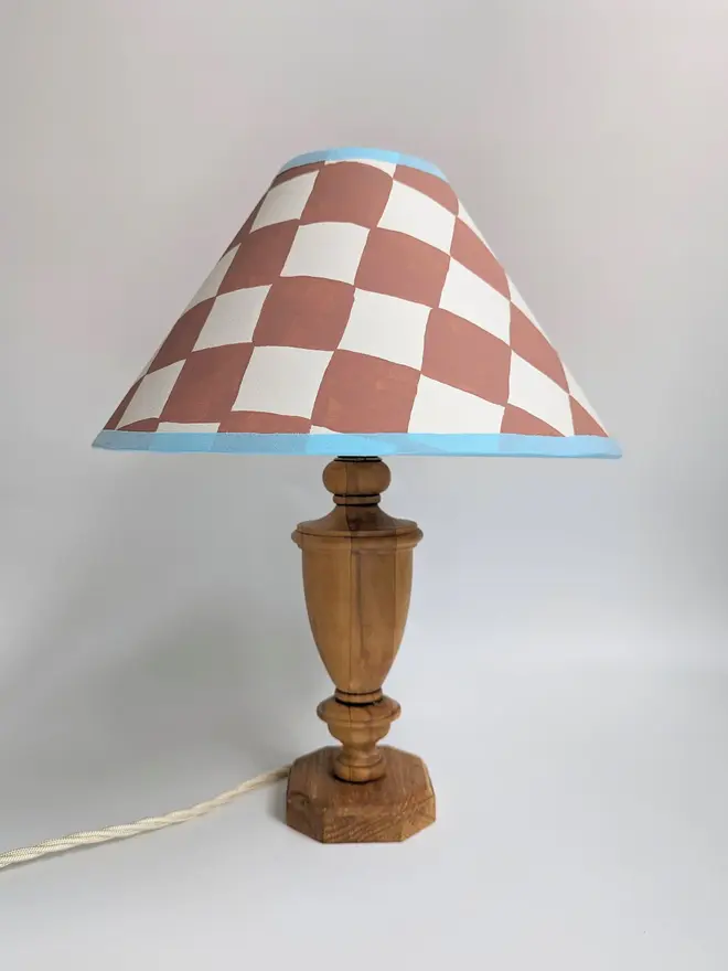 Rust & Blue Checkerboard Hand Painted Coolie Lampshade