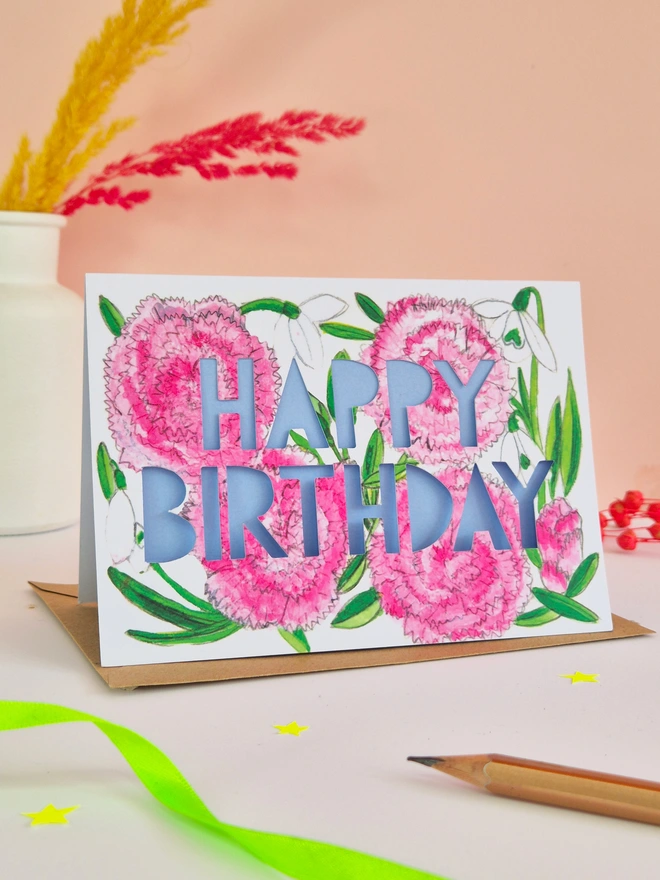 pink carnation birthday card