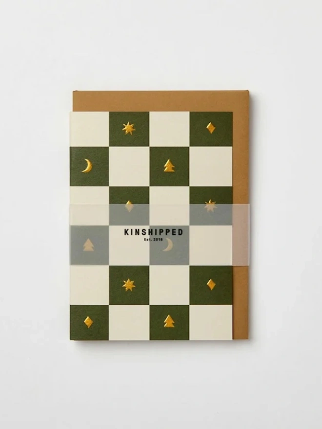 Checkerboard Seasonal Christmas Cards (Pack Of 6)