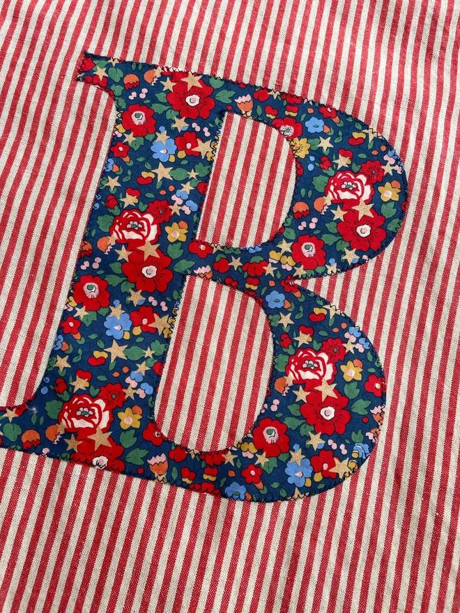 Red Linen Pinstripe Gift Sack with Liberty Print Letter