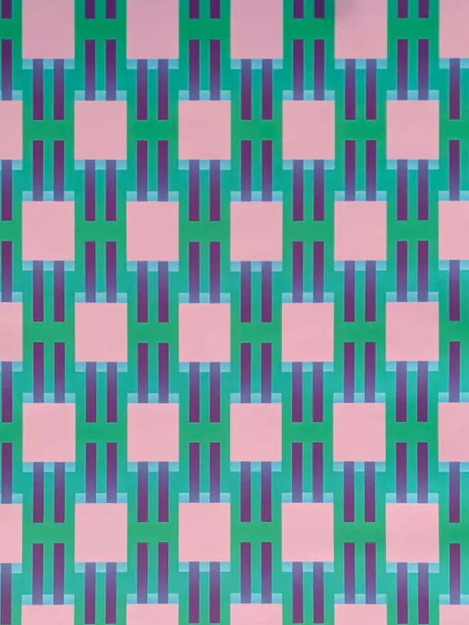 Geometric Column Pattern Wrapping Paper, against a patterned background. 