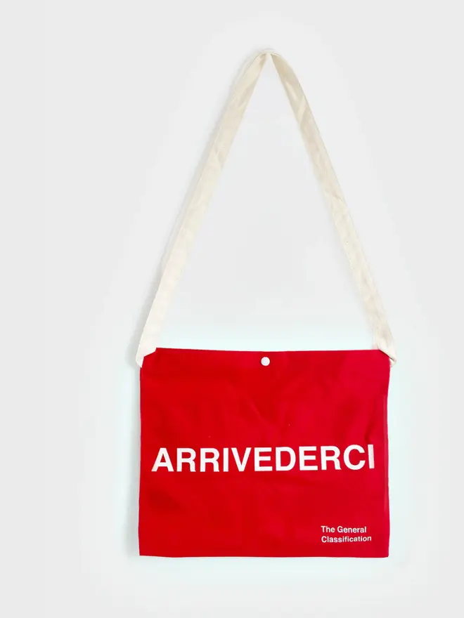 'Ciao' Canvas Musette, against a grey background. 