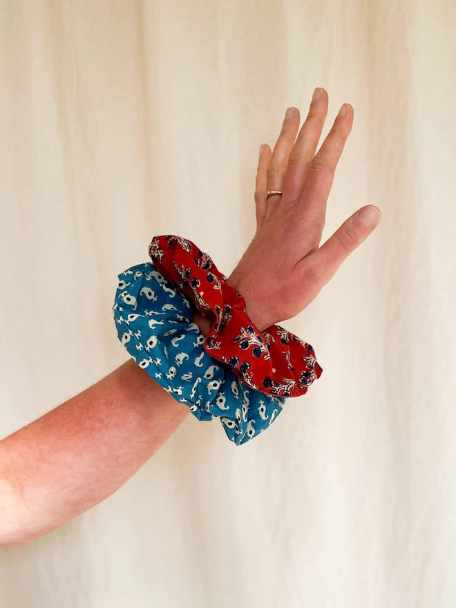 hair ties scrunchies on wrist to show size
