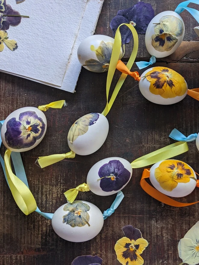 dried pansy easter egg decoration