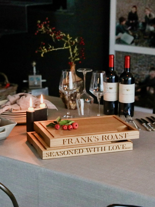 Carving board on table