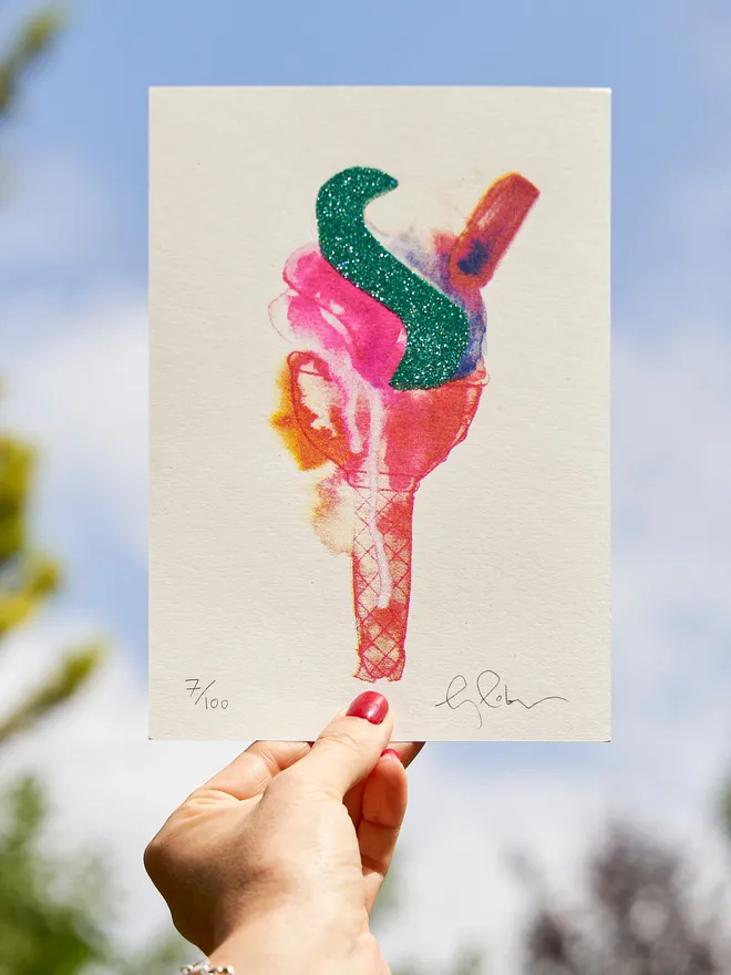 Mini ice cream glittered screen print