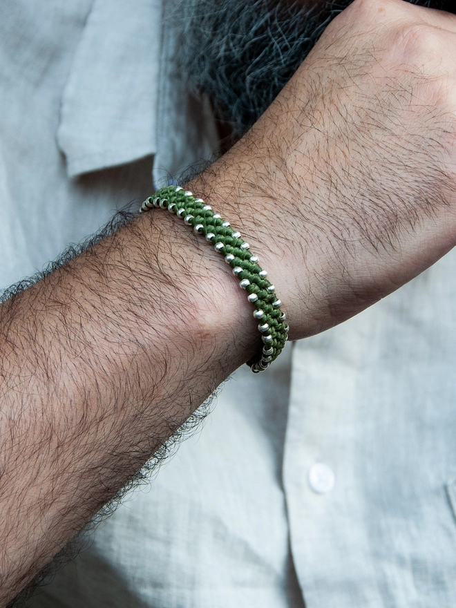 apple green rope and silver bracelet for men