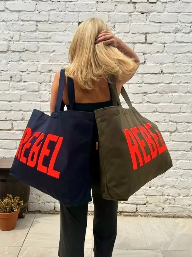 Rebel Rebel Supersize Tote Navy and Green