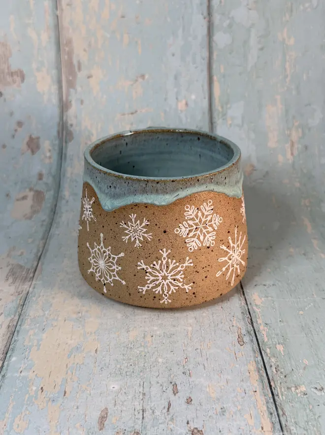 Handmade Aqua Green Snowflake Christmas Mug
