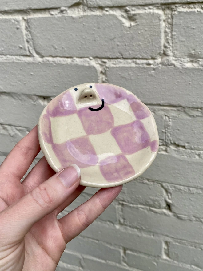 purple checkerboard trinket tray