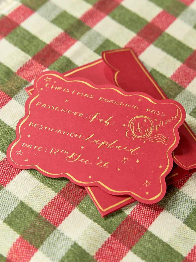 Red and Gold Calligraphy Travel Voucher