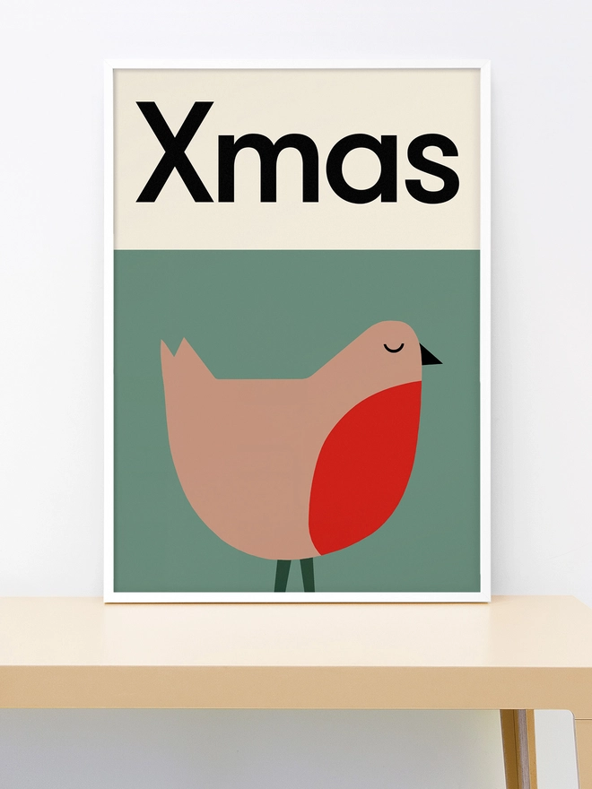 illustrated robin wall print with word Xmas